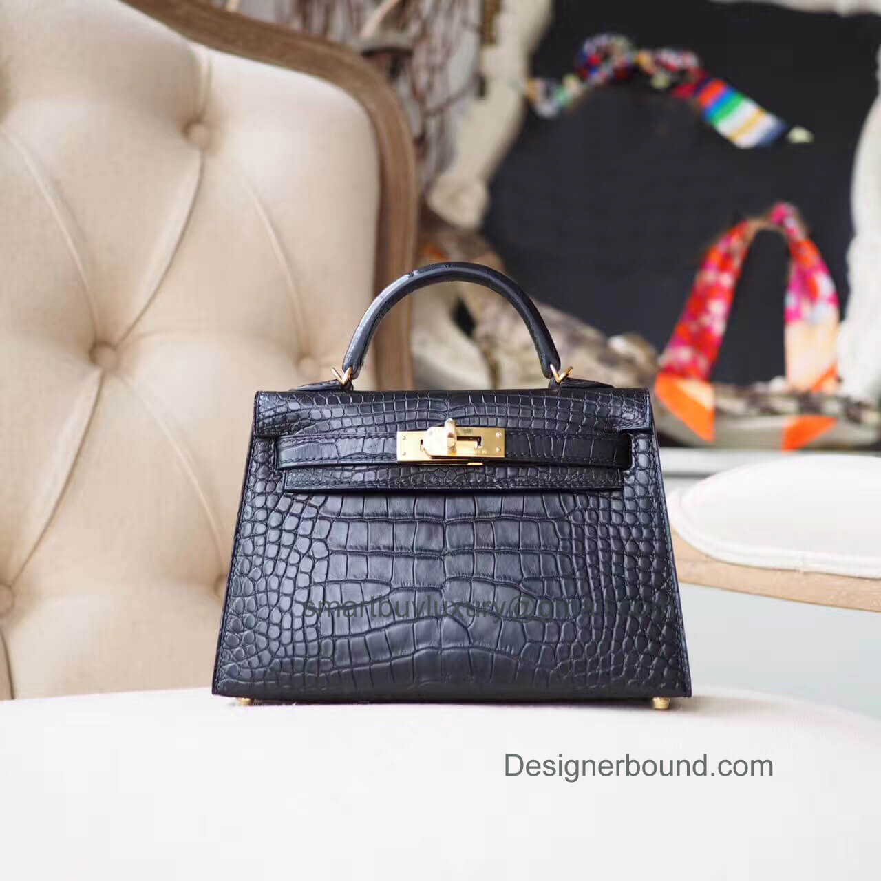 Hermes Mini Kelly II Bag in ck89 Noir Matte Alligator GHW